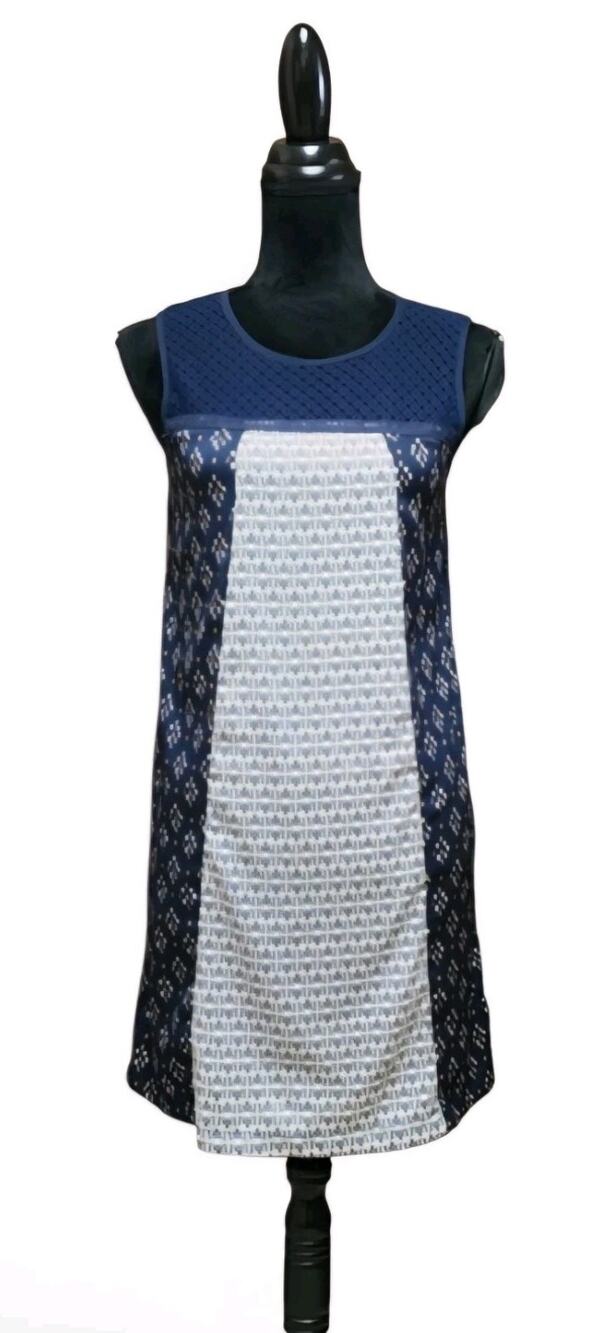 Xhilaration Navy/White Print Casual Swing Dress W/Mesh Yoke Size Medium M